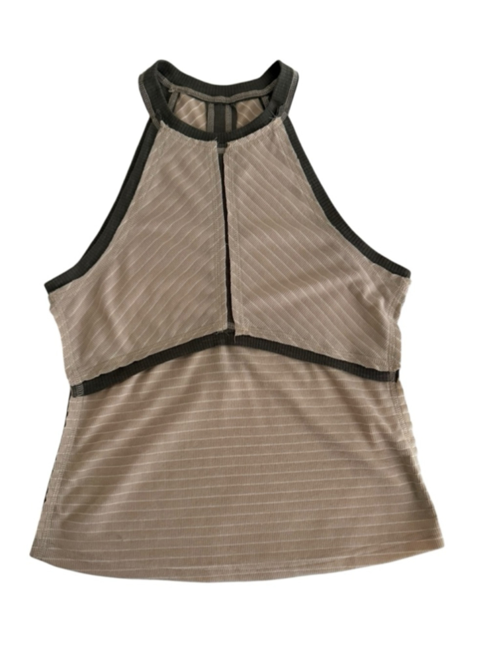 Unbranded Beige & Dark Green Ribbed Halter Tank Top S